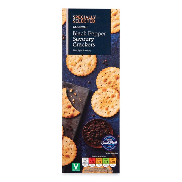 Gourmet Black Pepper Savoury Crackers 185g Specially Selected